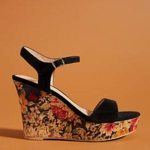 New Anthropologie Floral-Print Cork Wedge Sandals